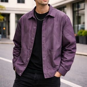 Adidas Primeblue Windbreaker Jacket L Plum Purple Snap Front Athleisure Gorpcore